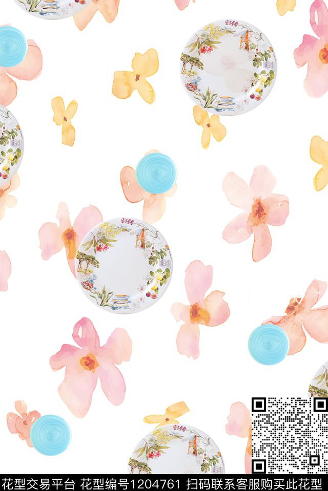 水彩花卉趣味花瓶数码印花华亿平台下载（图片编号: 1204761） - 瓦栏（Walan）