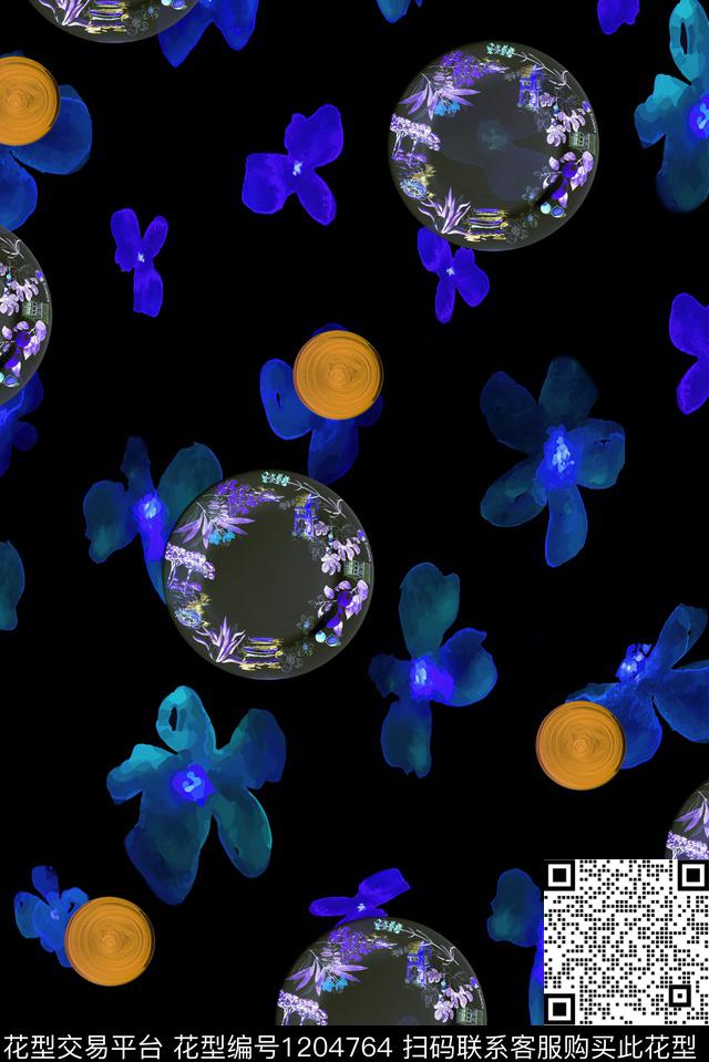 水彩花卉抽象花卉波点数码印花华亿平台下载（图片编号: 1204764） - 瓦栏（Walan）