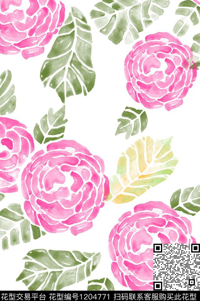 水彩花卉花卉手绘大花传统印花华亿平台下载（图片编号: 1204771） - 瓦栏（Walan）