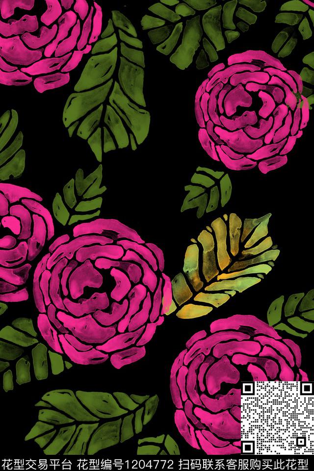 水彩花卉花卉手绘大花传统印花华亿平台下载（图片编号: 1204772） - 瓦栏（Walan）
