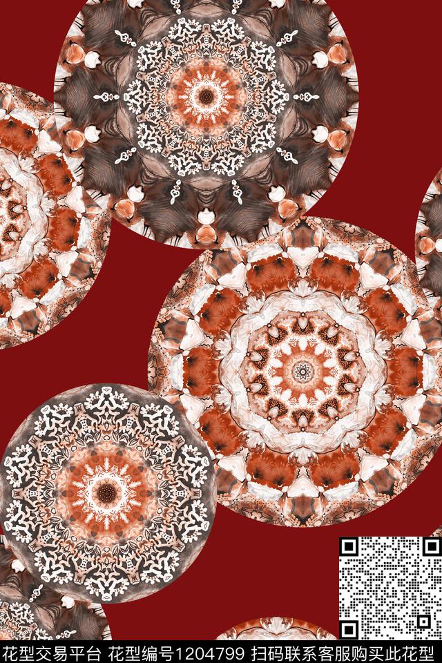 抽象民族风圆形数码印花华亿平台下载（图片编号: 1204799） - 瓦栏（Walan）