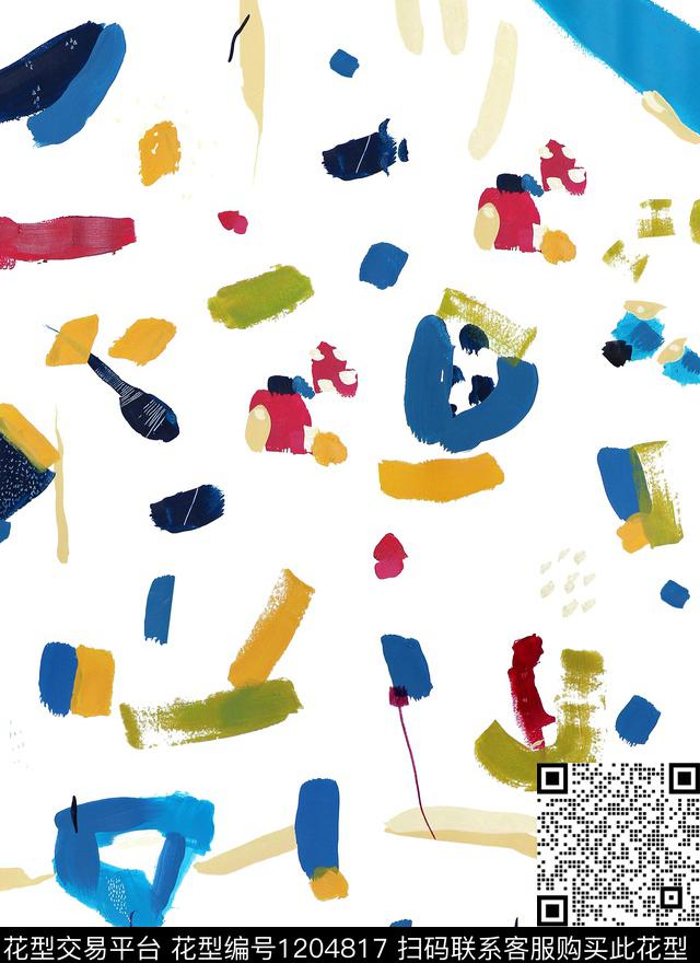 笔触油画华亿平台抽象绘画数码印花华亿平台下载（图片编号: 1204817） - 瓦栏（Walan）