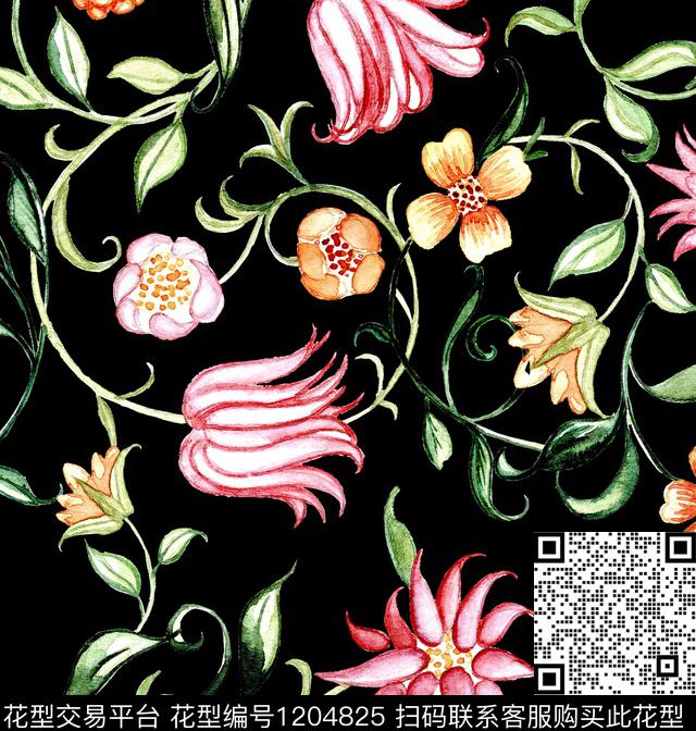 蔷薇花手绘大花水彩玫瑰数码印花华亿平台下载（图片编号: 1204825） - 瓦栏（Walan）