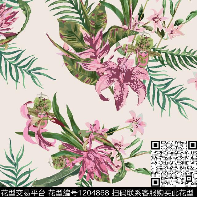 花卉大牌风绿植树叶传统印花华亿平台下载（图片编号: 1204868） - 瓦栏（Walan）