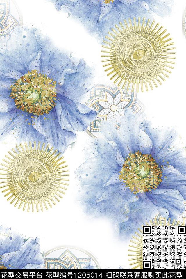 古典花纹水彩花卉肌理数码印花华亿平台下载（图片编号: 1205014） - 瓦栏（Walan）