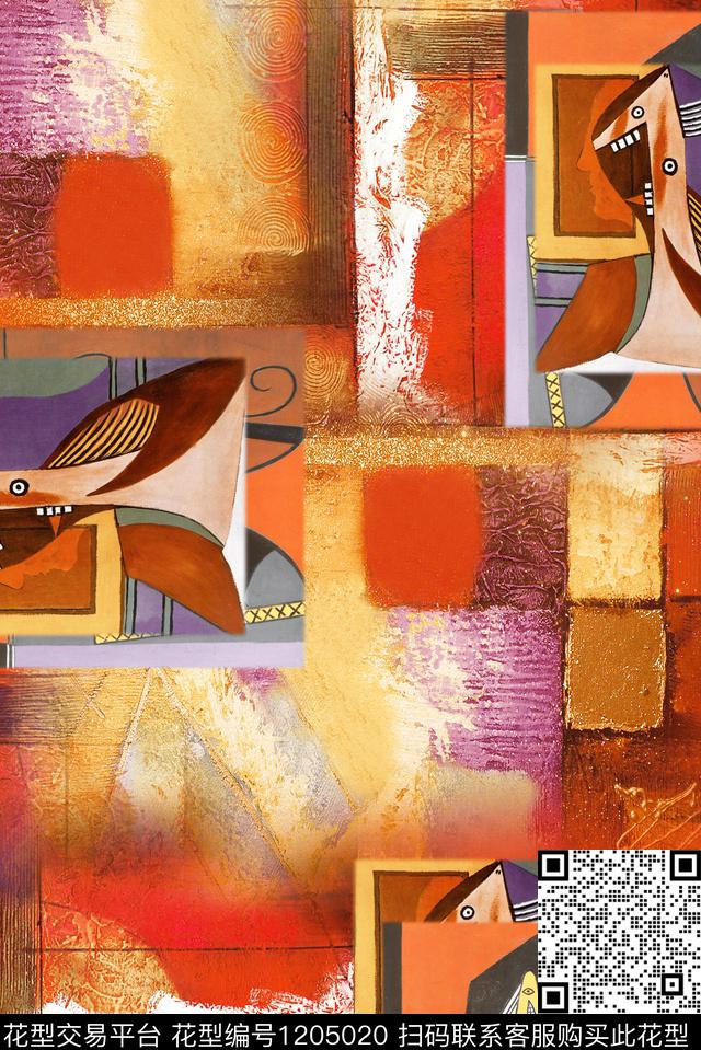 涂鸦休闲抽象数码印花华亿平台下载（图片编号: 1205020） - 瓦栏（Walan）
