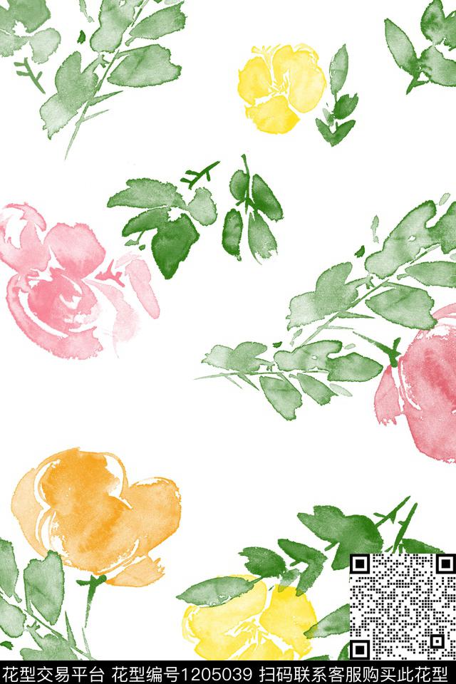 大花水彩花卉花卉传统印花华亿平台下载（图片编号: 1205039） - 瓦栏（Walan）