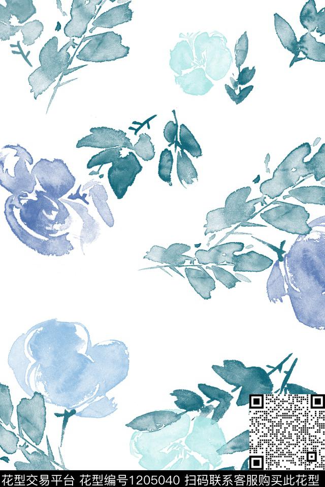 大花水彩花卉花卉传统印花华亿平台下载（图片编号: 1205040） - 瓦栏（Walan）