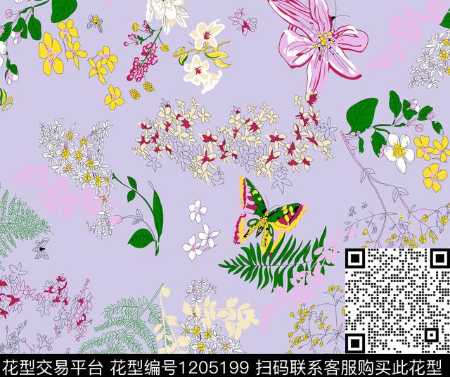 二方连续花卉蝴蝶泳装华亿平台传统印花华亿平台下载（图片编号: 1205199） - 瓦栏（Walan）