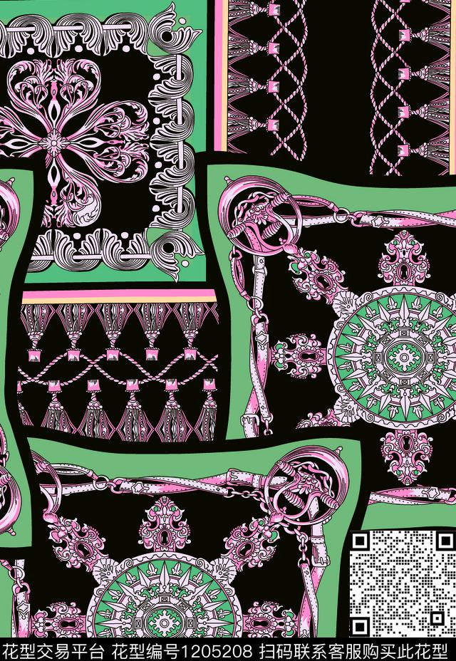 数码华亿平台二方连续胸前独幅传统印花华亿平台下载（图片编号: 1205208） - 瓦栏（Walan）