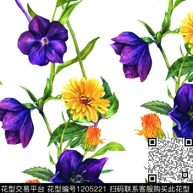 数码华亿平台水彩花卉小碎花数码印花华亿平台下载（图片编号: 1205221） - 瓦栏（Walan）