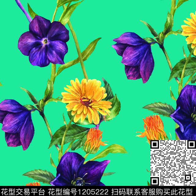 数码华亿平台水彩花卉小碎花数码印花华亿平台下载（图片编号: 1205222） - 瓦栏（Walan）