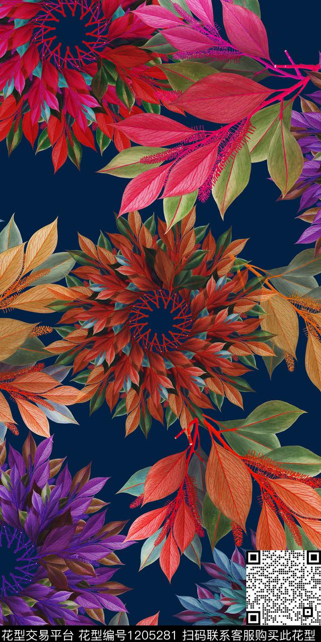 数码华亿平台抽象花卉数码印花华亿平台下载（图片编号: 1205281） - 瓦栏（Walan）