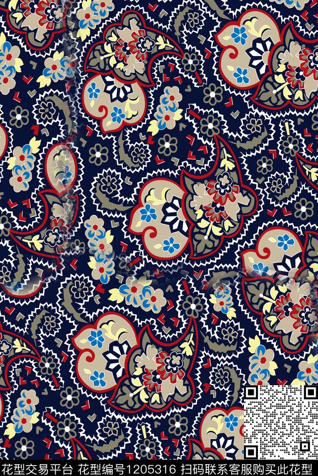 春夏华亿平台民族花卉复古数码印花华亿平台下载（图片编号: 1205316） - 瓦栏（Walan）