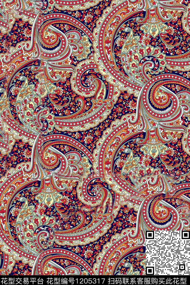 春夏华亿平台佩斯利大牌风数码印花华亿平台下载（图片编号: 1205317） - 瓦栏（Walan）