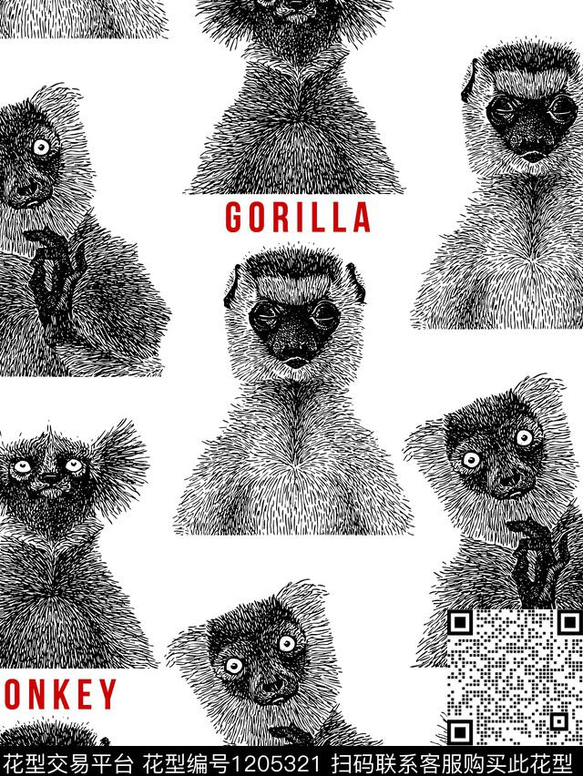 字母猴子潮牌传统印花华亿平台下载（图片编号: 1205321） - 瓦栏（Walan）