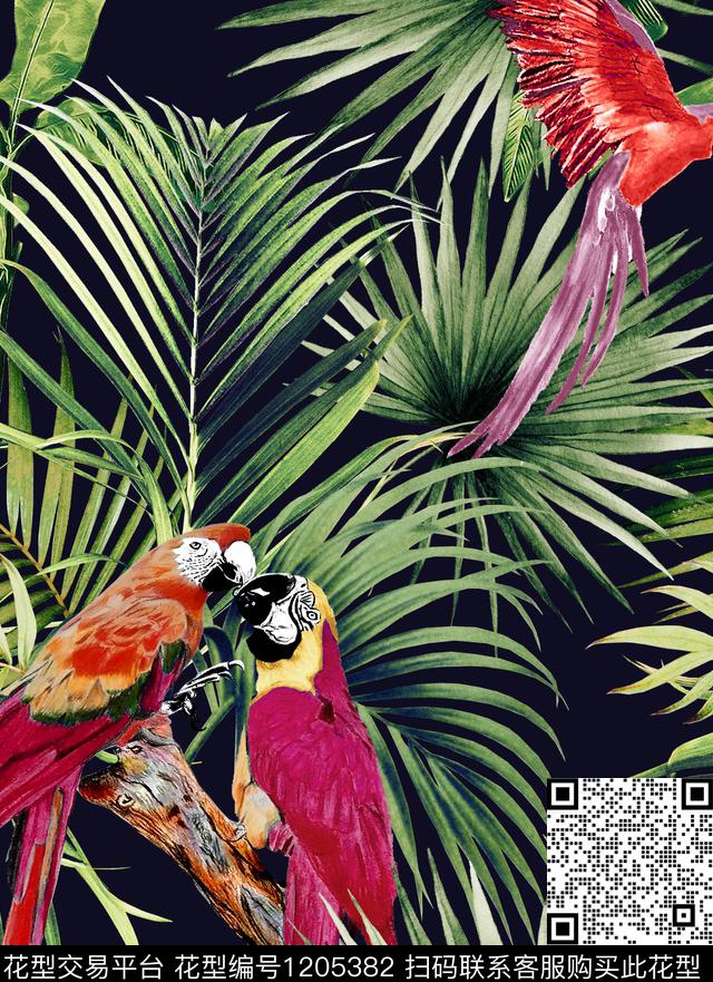鹦鹉热带华亿平台palm数码印花华亿平台下载（图片编号: 1205382） - 瓦栏（Walan）
