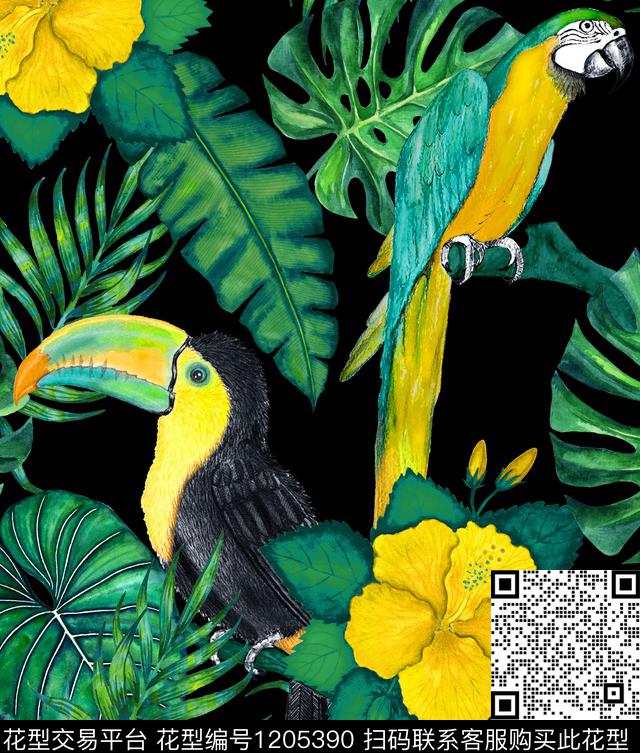 鹦鹉热带华亿平台palm数码印花华亿平台下载（图片编号: 1205390） - 瓦栏（Walan）