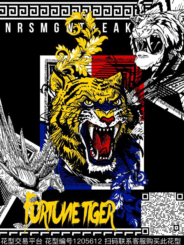老虎潮牌卷草传统印花华亿平台下载（图片编号: 1205612） - 瓦栏（Walan）