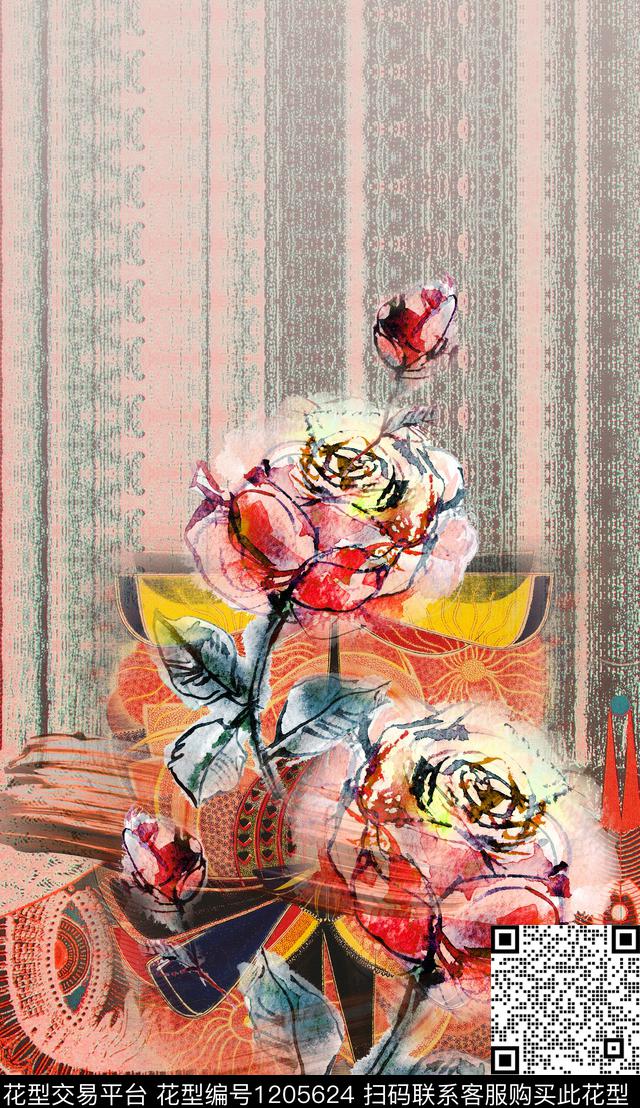 定位花民族风中国风数码印花华亿平台下载（图片编号: 1205624） - 瓦栏（Walan）