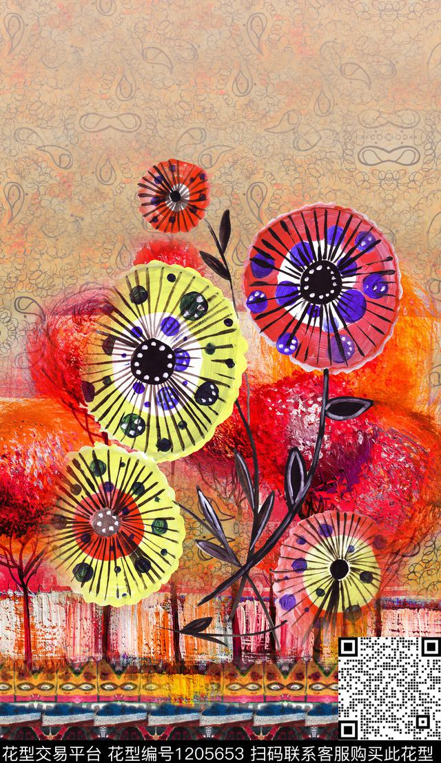 定位花民族风中国风数码印花华亿平台下载（图片编号: 1205653） - 瓦栏（Walan）