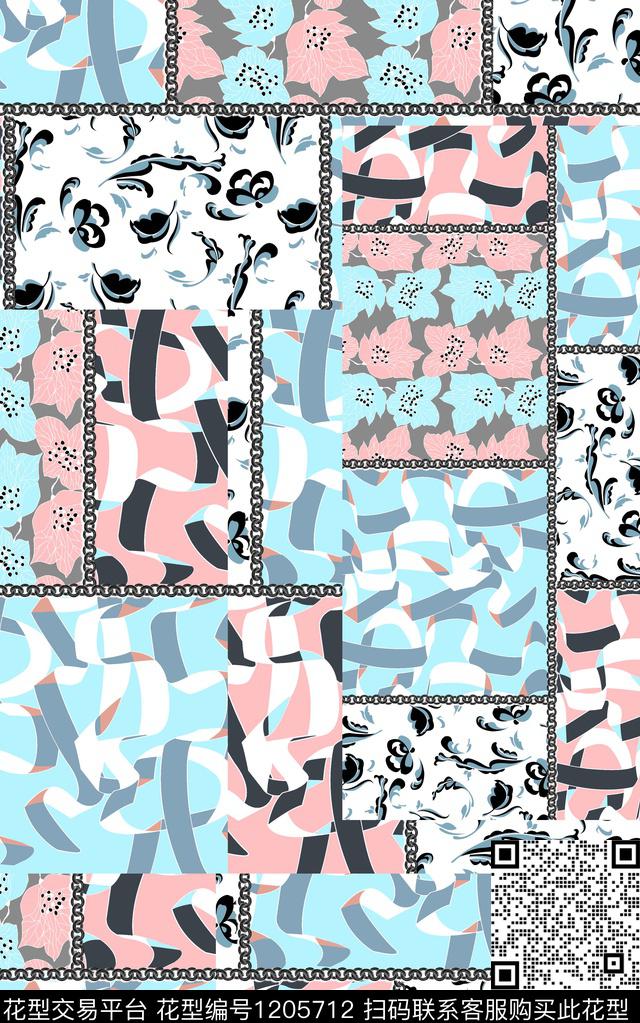 几何格子线条数码印花华亿平台下载（图片编号: 1205712） - 瓦栏（Walan）