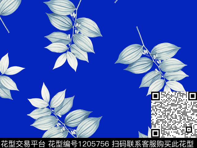 绿植树叶黑反白精致花卉数码印花华亿平台下载（图片编号: 1205756） - 瓦栏（Walan）