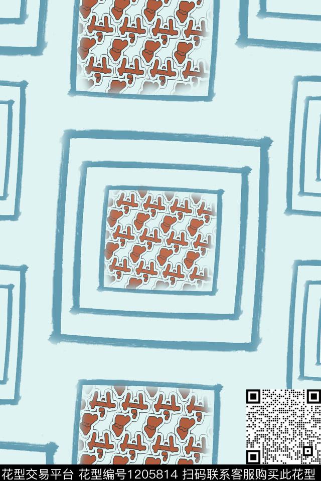 几何正方形手绘线条笔触数码印花华亿平台下载（图片编号: 1205814） - 瓦栏（Walan）