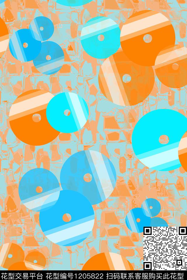 圆圈与波点混合印花抽象数码印花华亿平台下载（图片编号: 1205822） - 瓦栏（Walan）