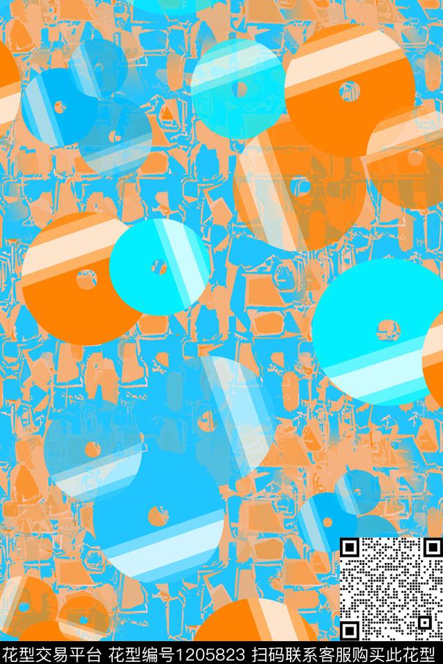 圆圈与波点混合印花抽象数码印花华亿平台下载（图片编号: 1205823） - 瓦栏（Walan）