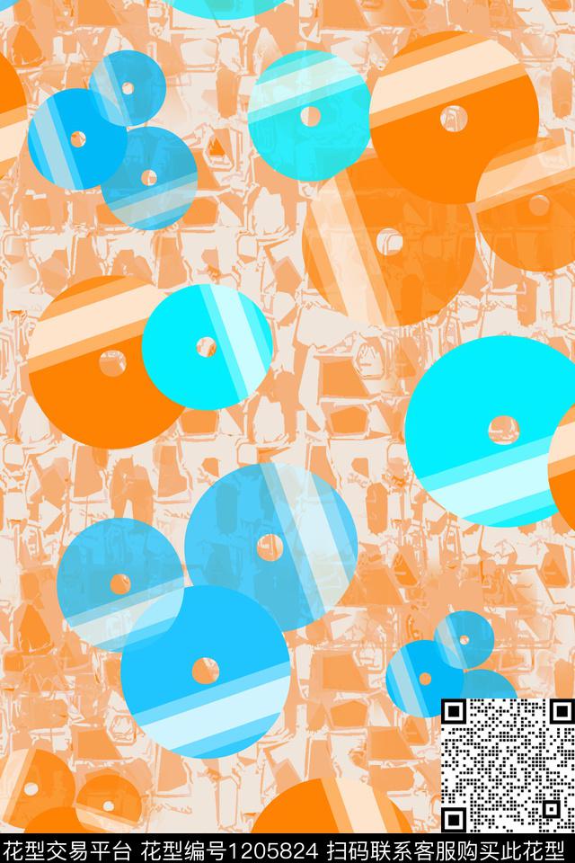 圆圈与波点混合印花抽象数码印花华亿平台下载（图片编号: 1205824） - 瓦栏（Walan）