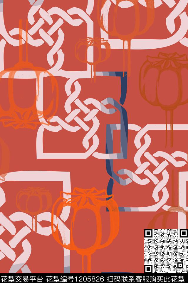 格子混搭锁链印花渐变色彩数码印花华亿平台下载（图片编号: 1205826） - 瓦栏（Walan）