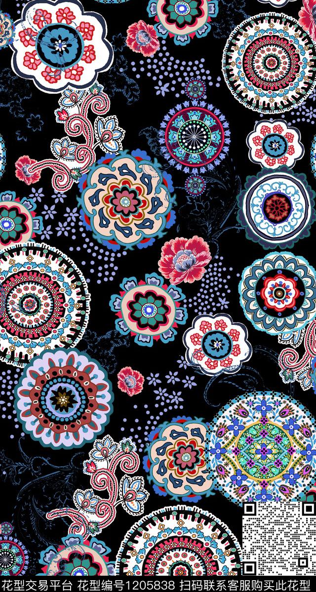 佩斯利矢量圆形传统印花华亿平台下载（图片编号: 1205838） - 瓦栏（Walan）