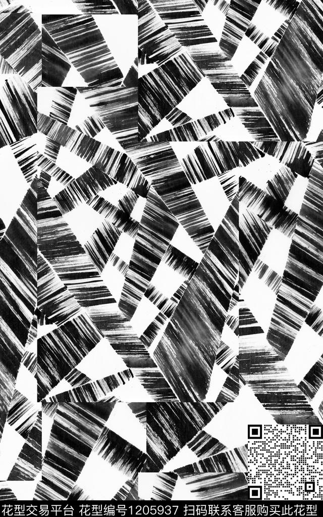 几何格子黑白华亿平台数码印花华亿平台下载（图片编号: 1205937） - 瓦栏（Walan）
