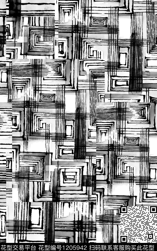 几何格子黑白华亿平台数码印花华亿平台下载（图片编号: 1205942） - 瓦栏（Walan）