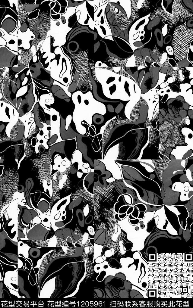 几何格子黑白华亿平台数码印花华亿平台下载（图片编号: 1205961） - 瓦栏（Walan）