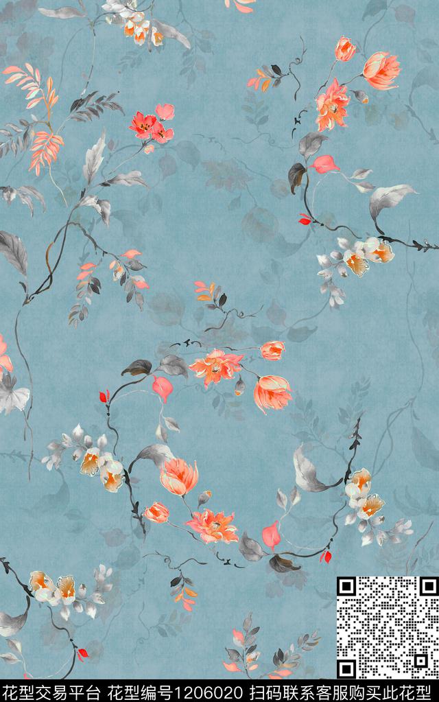 中东中东花卉小水花数码印花华亿平台下载（图片编号: 1206020） - 瓦栏（Walan）