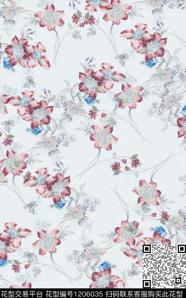 中东中东花卉小水花数码印花华亿平台下载（图片编号: 1206035） - 瓦栏（Walan）