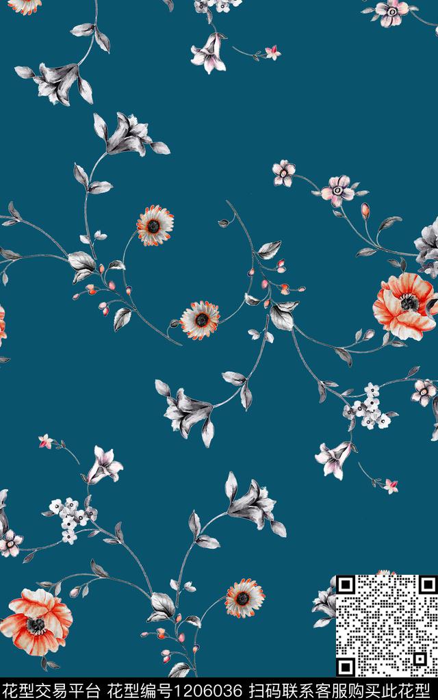 中东中东花卉小水花数码印花华亿平台下载（图片编号: 1206036） - 瓦栏（Walan）