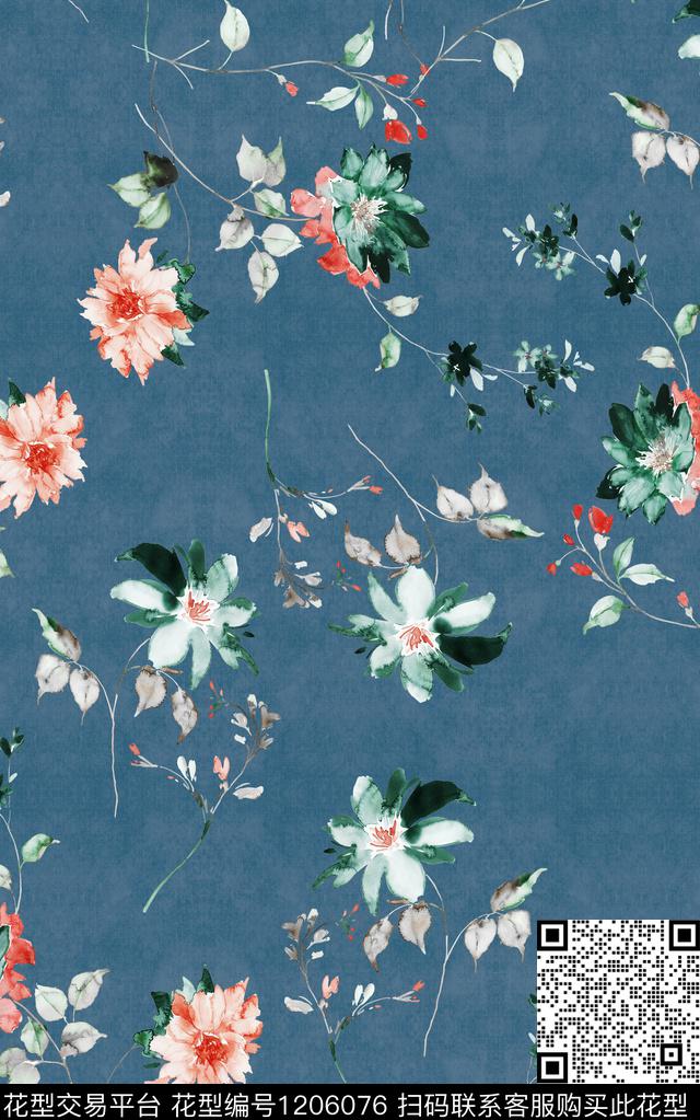 中东中东花卉小水花数码印花华亿平台下载（图片编号: 1206076） - 瓦栏（Walan）