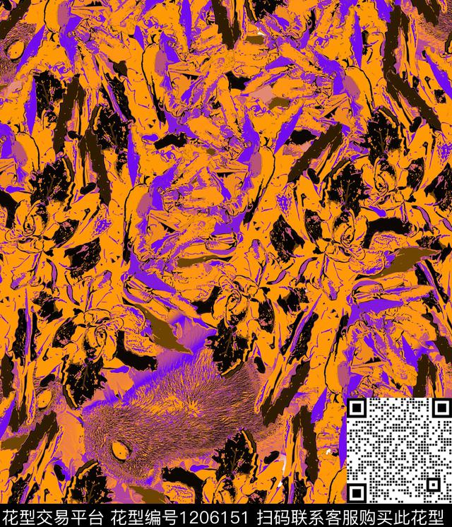 抽象动物绿植树叶数码印花华亿平台下载（图片编号: 1206151） - 瓦栏（Walan）