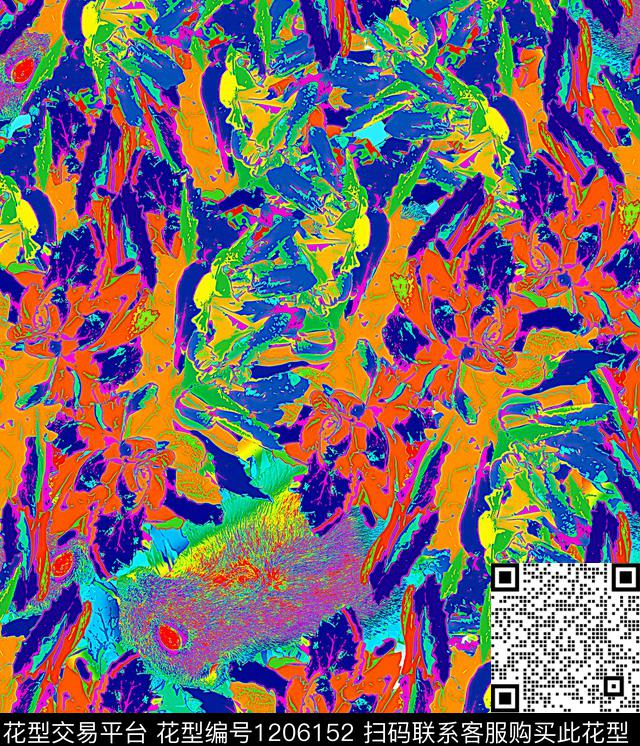 抽象动物绿植树叶数码印花华亿平台下载（图片编号: 1206152） - 瓦栏（Walan）