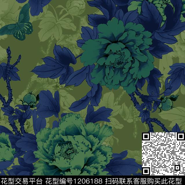 旗袍牡丹Lotus数码印花华亿平台下载（图片编号: 1206188） - 瓦栏（Walan）