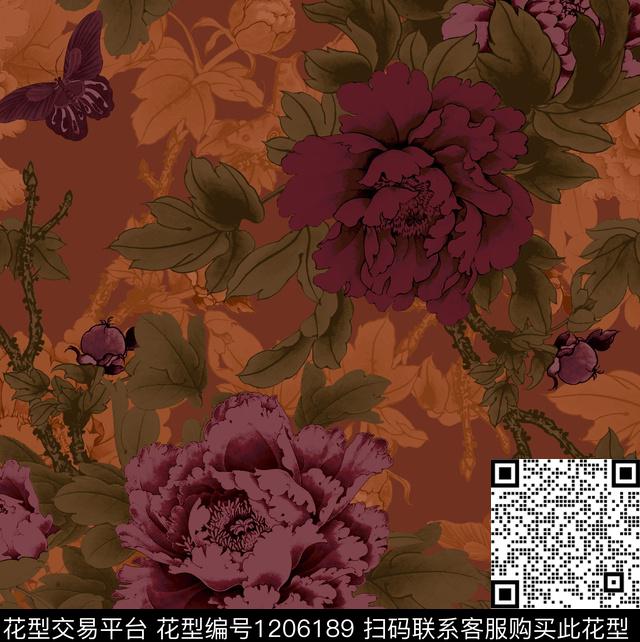 旗袍荷花牡丹数码印花华亿平台下载（图片编号: 1206189） - 瓦栏（Walan）