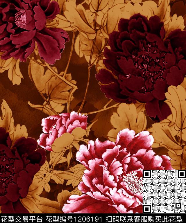 旗袍牡丹锦鸡数码印花华亿平台下载（图片编号: 1206191） - 瓦栏（Walan）