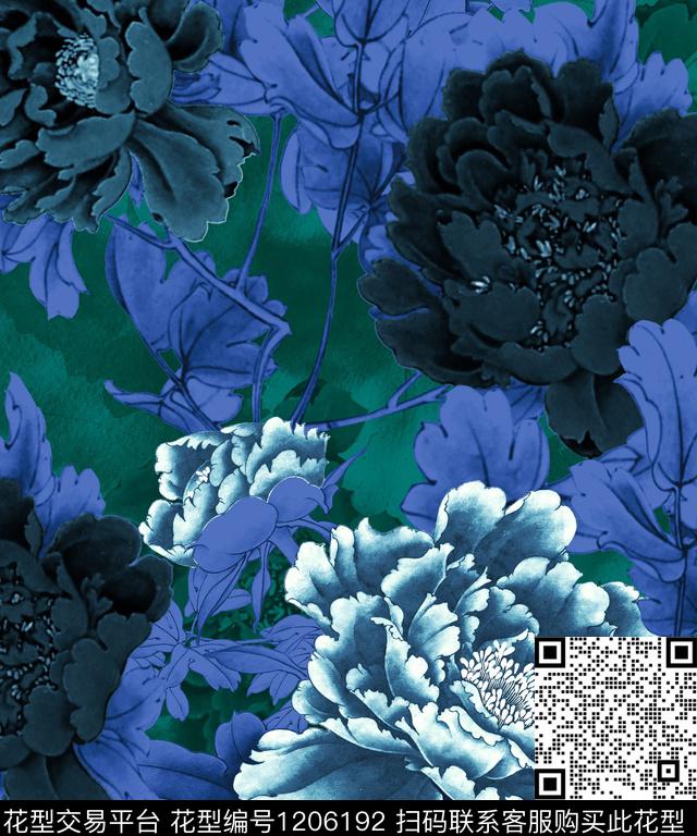 旗袍荷花牡丹数码印花华亿平台下载（图片编号: 1206192） - 瓦栏（Walan）