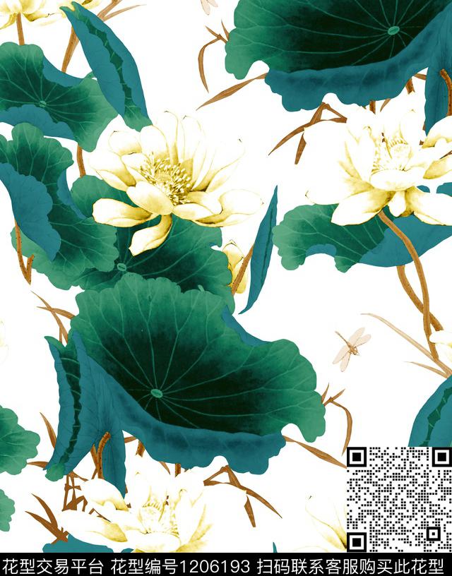 旗袍荷花牡丹数码印花华亿平台下载（图片编号: 1206193） - 瓦栏（Walan）