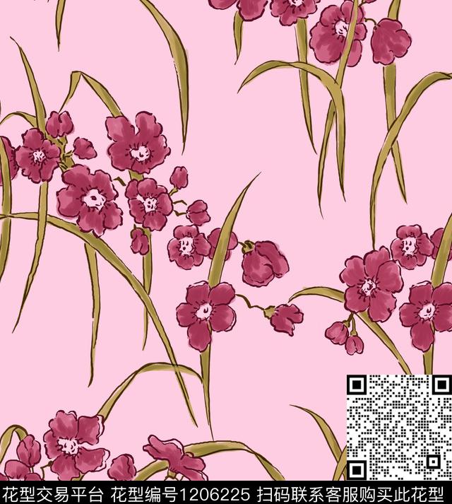大牌风手绘花卉小碎花数码印花华亿平台下载（图片编号: 1206225） - 瓦栏（Walan）