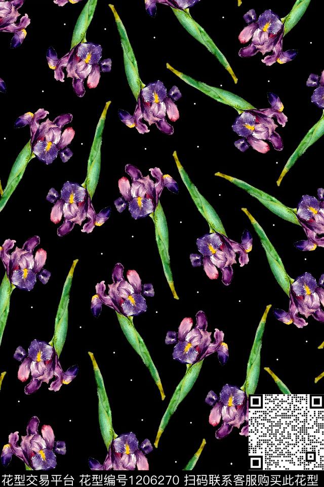 水彩女装花卉数码印花华亿平台下载（图片编号: 1206270） - 瓦栏（Walan）