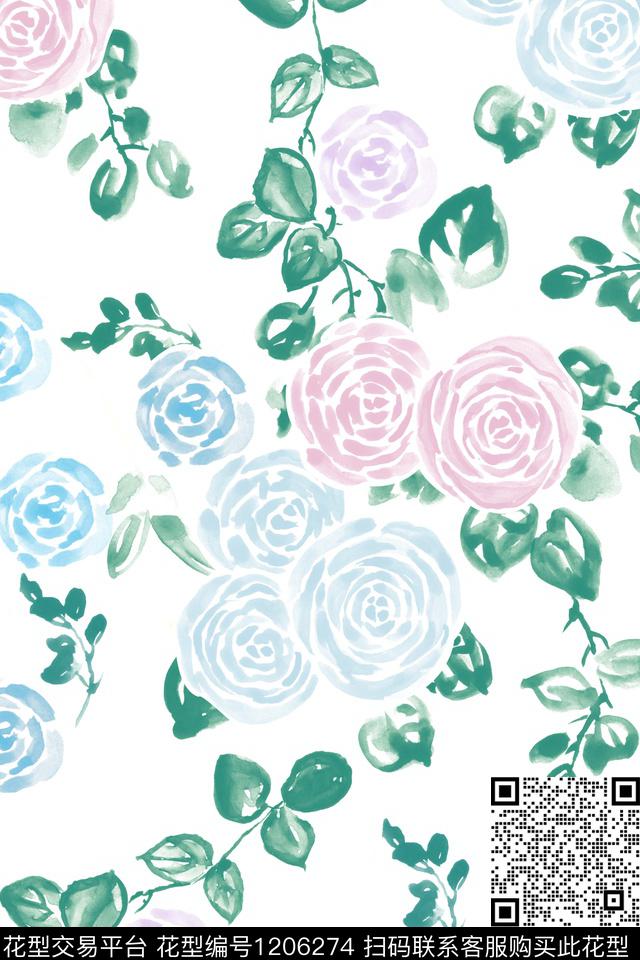 大花水彩花卉花卉传统印花华亿平台下载（图片编号: 1206274） - 瓦栏（Walan）